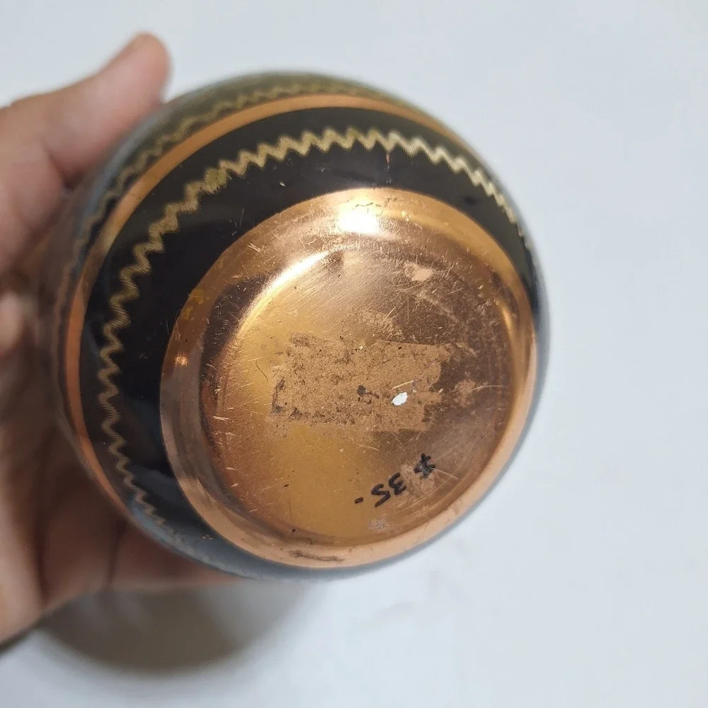 Vintage Persian Turkish Hand Painted Copper Sugar Bowl Lidded Trinket Box Enamel
